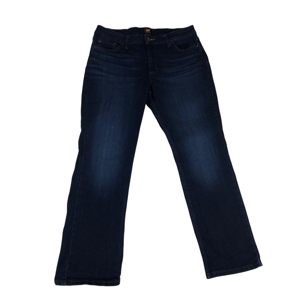 Lee Womens Dark Wash Straight Leg Stretch Denim Jeans Size 14 Inseam 26 Indigo